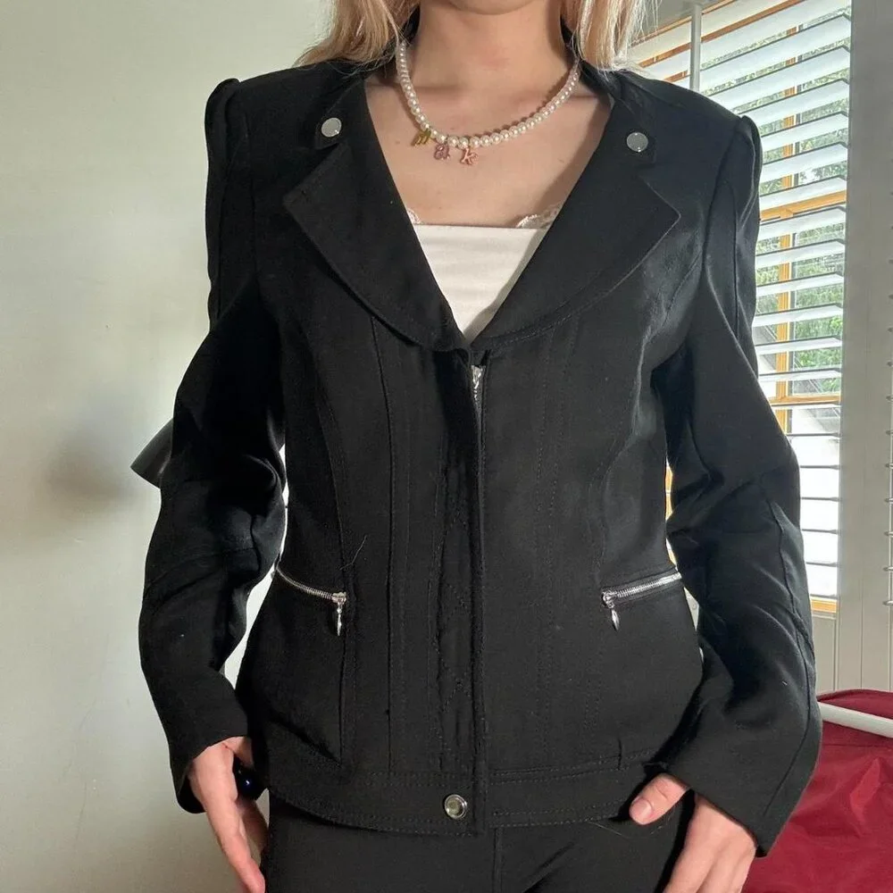 White House Black Market Moto Style Blazer Jacket - Size 12 - Picture 3 of 6